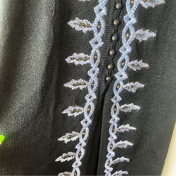 Vintage Black Knit Short Sleeve Embroidered Button Front Maxi Dress with Slit S - Picture 2 of 3